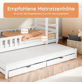 Etagenbett 90x200 Kinderbett Jugendbett Hochbett Stockbett für 3 Kinder zwei Schubladen Rausfallschutz Kinder Bett umbaubar in 3 Einzelbetten von 4. bis 16. Lebensjahr inkl. Lattenrosten weiß