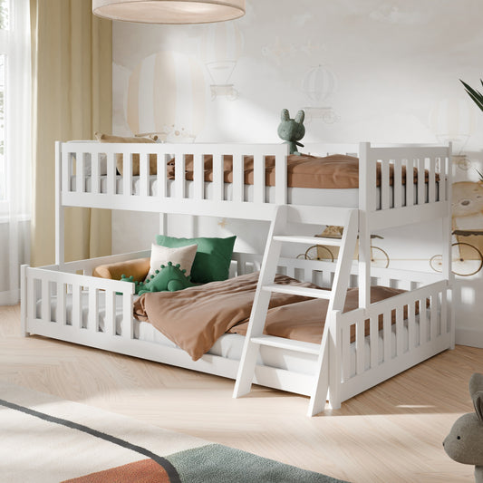 Etagenbett 90x200 / 120x200 Kinderbett Jugendbett Stockbett Hochbett mit Leiter, Rausfallschutz & Lattenrosten,  Kinder Bett von 4. bis 16. Lebensjahr Weiß