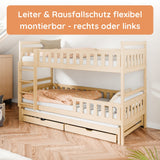 Etagenbett 90x200 Kinderbett Jugendbett Hochbett Stockbett für 3 Kinder zwei Schubladen Rausfallschutz Kinder Bett umbaubar in 3 Einzelbetten von 4. bis 16. Lebensjahr inkl. Lattenrosten weiß