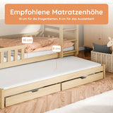 Etagenbett 90x200 Kinderbett Jugendbett Hochbett Stockbett für 3 Kinder zwei Schubladen Rausfallschutz Kinder Bett umbaubar in 3 Einzelbetten von 4. bis 16. Lebensjahr inkl. Lattenrosten weiß