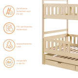Etagenbett 90x200 Kinderbett Jugendbett Hochbett Stockbett für 3 Kinder zwei Schubladen Rausfallschutz Kinder Bett umbaubar in 3 Einzelbetten von 4. bis 16. Lebensjahr inkl. Lattenrosten weiß