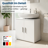 Home Collective Waschbeckenunterschrank Badezimmerschrank Badschrank Badmöbel mit 2 Türen, herausnehmbarem Einlegeboden und verchromten Griffen, Made in Germany, Weiß, 70 x 60 x 34 cm