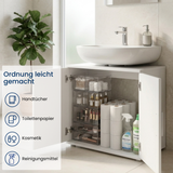 Home Collective Waschbeckenunterschrank Badezimmerschrank Badschrank Badmöbel mit 2 Türen, herausnehmbarem Einlegeboden und verchromten Griffen, Made in Germany, Weiß, 70 x 60 x 34 cm