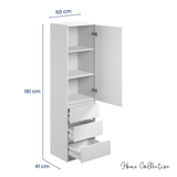 Home Collective Kleiderschrank Garderobenschrank Mehrzweckschrank Schrank | viel Stauraum mit 3 Schubladen & 2 Einlegeböden | Hochschrank Schlafzimmer Flur Büro | Möbel Organizer | 50x181x41 cm | weiß