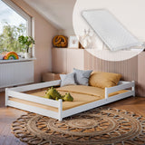 Kinderbett Bodenbett 90x200 I 120x200 | 140x200 cm mit Rausfallschutz & Lattenrost Montessori Bett Bed Gitterbett Kinder Jugendbett Einzelbett optional mit Matratze | weiß