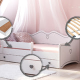 Kinderbett Mädchen Jugendbett 80x160 | 80x180 cm mit Matratze Rausfallschutz & Schublade | Prinzessin Kinder Sofa Couch Bett umbaubar rosa oder grau weiß