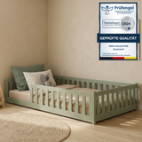 Kinderbett Bodenbett 80x160 | 80x180 | 90x190 | 90x200 | 120x200 | 140x200 cm Bett mit Rausfallschutz & Lattenrost Montessori Bett Gitterbett Kinder Jugendbett Einzelbett optional mit Matratze | Kiefer Holz massiv Junge Mädchen