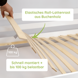 Hochbett 80x180 & 90x200 cm Kinderbett Hausbett Kinderhochbett Bett Mit Rausfallschutz, Leiter & Lattenrost | Kiefer-Massivholz | Weiß & Natur