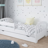 Kinderbett 80x160 | 80x180 | 90x200 cm mit Matratze (optional), Schublade, Rausfallschutz & Lattenrost in 5 Farben