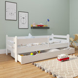 Kinderbett 80x160 | 80x180 | 90x200 cm mit Matratze (optional), Rausfallschutz, Schublade & Lattenrost in weiß Mädchen Jungen Bett