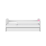 Kinderbett 80x160 und 180x80 cm mit Matratze (optional), Rausfallschutz, Lattenrost & Schublade in weiß mit Einhorn, Pferd, Feuerwehr oder Fee Motiv Mädchen Bett