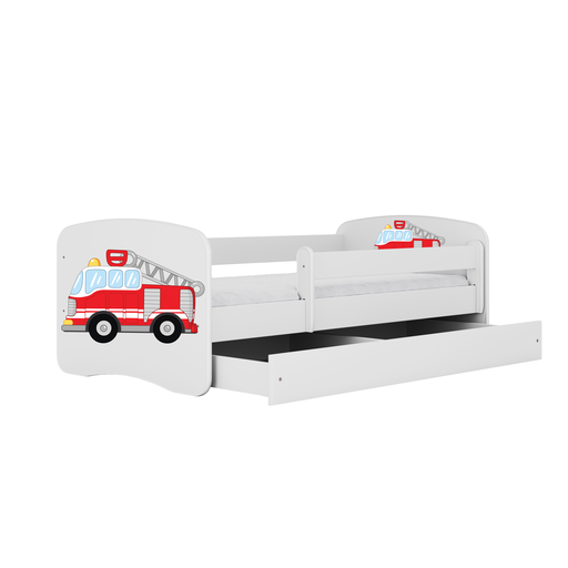 Kinderbett 80x160 und 180x80 cm mit Matratze (optional), Rausfallschutz, Lattenrost & Schublade in weiß mit Einhorn, Pferd, Feuerwehr oder Fee Motiv Mädchen Bett