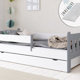 Kinderbett 90x200 | 80x180 | 80x160 cm mit Matratze (optional), Schublade, Rausfallschutz & Lattenrost in weiß Mädchen Jungen Bett