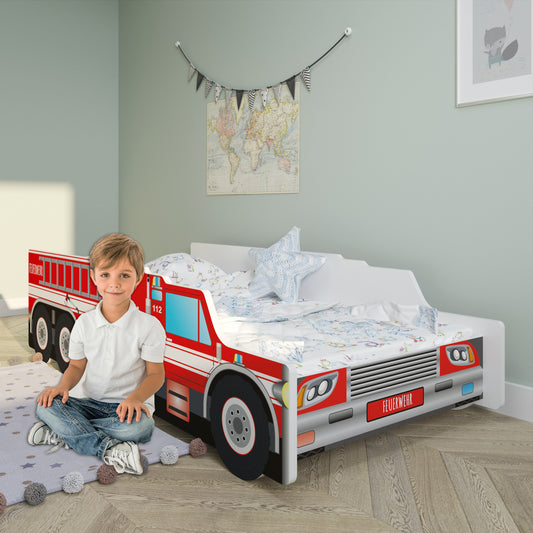 Autobett Kinderbett Jugendbett 70x140 und 80x160 cm mit Rausfallschutz und Matratze (optional) Feuerwehr Kinder Spielbett