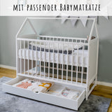 Babybett Beistellbett Kinderbett und Hausbett in einem - 120x60 cm weiß mit Schublade und Matratze (optional), höhenverstellbar und umbaubar