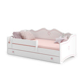 Kinderbett Mädchen Jugendbett 80x160 | 80x180 cm mit Matratze Rausfallschutz & Schublade | Prinzessin Kinder Sofa Couch Bett umbaubar rosa oder grau weiß