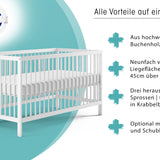 Kids Collective Babybett Kinderbett Gitterbett 60x120 und 70x140 cm höhenverstellbarer Lattenrost & herausnehmbare Sprossen stabiles Buchenholz | ab Geburt bis zum 3. Lebensjahr made in EU