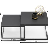 Lot de 2 tables basses 42 cm et 36 cm de haut, table d'appoint design loft, gigogne 2 en 1, surface anti-rayures, salon