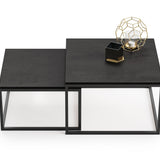 Lot de 2 tables basses 42 cm et 36 cm de haut, table d'appoint design loft, gigogne 2 en 1, surface anti-rayures, salon