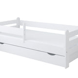 Kinderbett 80x160 | 80x180 | 90x200 cm mit Matratze (optional), Rausfallschutz, Schublade & Lattenrost in weiß Mädchen Jungen Bett