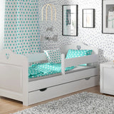 Kinderbett 80x160 | 80x180 | 90x200 cm mit Matratze, Rausfallschutz, Schublade & Lattenrost in weiß oder weiß-pink Mädchen Bett Herz