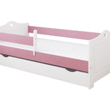 Kinderbett 80x160 | 80x180 | 90x200 cm mit Matratze, Rausfallschutz, Schublade & Lattenrost in weiß oder weiß-pink Mädchen Bett Herz