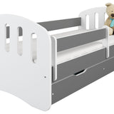 Lit enfant 80x160 | 80x180 cm avec matelas, tiroir (en option), protection antichute &amp; sommier à lattes en lit garçon fille blanc, rose, gris ou naturel
