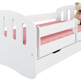 Lit enfant 80x160 | 80x180 cm avec matelas, tiroir (en option), protection antichute &amp; sommier à lattes en lit garçon fille blanc, rose, gris ou naturel