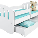 Lit enfant 80x160 | 80x180 cm avec matelas, tiroir (en option), protection antichute &amp; sommier à lattes en lit garçon fille blanc, rose, gris ou naturel