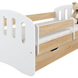 Lit enfant 80x160 | 80x180 cm avec matelas, tiroir (en option), protection antichute &amp; sommier à lattes en lit garçon fille blanc, rose, gris ou naturel