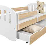 Lit enfant 80x160 | 80x180 cm avec matelas, tiroir (en option), protection antichute &amp; sommier à lattes en lit garçon fille blanc, rose, gris ou naturel