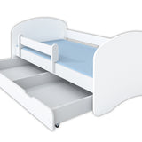 Kinderbett 70x140 | 80x160 | 80x180 cm mit Matratze, Schublade (optional), Rausfallschutz & Lattenrost in weiß, pink, grau oder natur Mädchen Jungen Bett