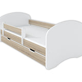 Kinderbett 70x140 | 80x160 | 80x180 cm mit Matratze, Schublade (optional), Rausfallschutz & Lattenrost in weiß, pink, grau oder natur Mädchen Jungen Bett