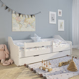 Lit enfant 80x160 | 80x180 cm avec matelas, protection antichute, sommier à lattes &amp; tiroir (en option) en lit garçon fille blanc, rose, gris ou naturel