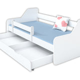 Lit enfant 80x160 | 80x180 cm avec matelas, protection antichute, sommier à lattes &amp; tiroir (en option) en lit garçon fille blanc, rose, gris ou naturel