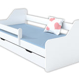Lit enfant 80x160 | 80x180 cm avec matelas, protection antichute, sommier à lattes &amp; tiroir (en option) en lit garçon fille blanc, rose, gris ou naturel
