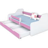 Lit enfant 80x160 | 80x180 cm avec matelas, protection antichute, sommier à lattes &amp; tiroir (en option) en lit garçon fille blanc, rose, gris ou naturel