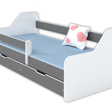 Lit enfant 80x160 | 80x180 cm avec matelas, protection antichute, sommier à lattes &amp; tiroir (en option) en lit garçon fille blanc, rose, gris ou naturel