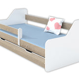 Lit enfant 80x160 | 80x180 cm avec matelas, protection antichute, sommier à lattes &amp; tiroir (en option) en lit garçon fille blanc, rose, gris ou naturel