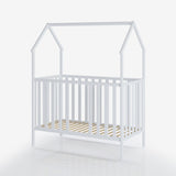 Lit bébé lit cabane 60x120 | Barreaux 70x140 cm réglables en hauteur et amovibles avec matelas (en option) | blanc très stable Fabriqué en Europe 140 x 70