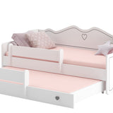 Mädchenbett 80x160 mit Ausziehbett & zwei Matratzen Kinderbett Jugendbett Funktionsbett 160x80 mit Rausfallschutz | Prinzessin Kinder Sofa Couch Bett umbaubar weiß pink