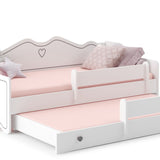 Mädchenbett 80x160 mit Ausziehbett & zwei Matratzen Kinderbett Jugendbett Funktionsbett 160x80 mit Rausfallschutz | Prinzessin Kinder Sofa Couch Bett umbaubar weiß pink