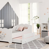 Lit fille avec lit gigogne, lit enfant, lit fonctionnel 80x160 avec deux matelas et protection antichute en blanc avec motif princesse, fée, sirène ou éléphant