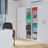 Armoire polyvalente blanche 74 cm largeur 180 cm hauteur avec six étagères et compartiment supplémentaire, classeur organisateur d'armoire domestique en bois MDF