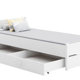Lit enfant lit jeune 90x200 cm avec matelas (en option), tiroir et sommier à lattes en blanc lit fille garçon