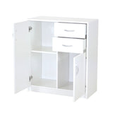 Commode avec 2 tiroirs, étroite en blanc, buffet haut, armoire polyvalente pour chambre à coucher 