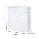 Commode avec 2 tiroirs, étroite en blanc, buffet haut, armoire polyvalente pour chambre à coucher 