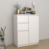 Commode avec 3 tiroirs et 1 porte 80x75x40 cm (L/H/P) étroite en blanc, buffet haut armoire polyvalente chambre à coucher