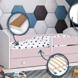 Kids Collective Kinderbett 70x140 / 80x160 Komplett Set inkl. Matratze, Lattenrost, Schublade & Rausfallschutz | Einzelbett für Kinder von 2 – 10 Jahren | weiß mit wählbarem Motiv