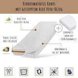 Kindermatratze 60x120 | 70x140 | 80x160 | 80x180 | 90x200 cm KOKOS mit gestepptem Aloe Vera-Bezug und Spannbettlaken (optional), 10 cm hoch, Babymatratze Kindermatratze Kokos-Matratze für Babybett oder Kinderbett,Körpergewicht bis 60kg